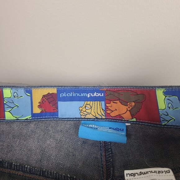 Vintage Platinum Fubu Y2k Fat Albert Baggy Embroidered Navy  Jeans Mens 38x34 - Picture 5 of 16